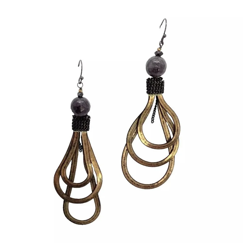 Goldtone & Black Drop Dangle Pierced Earrings